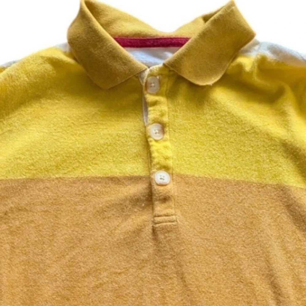 BDG Urban Outfitters Yellow Striped Terry Cloth Polo Shirt Wmn S/P Relaxed Retro - Picture 2 of 6